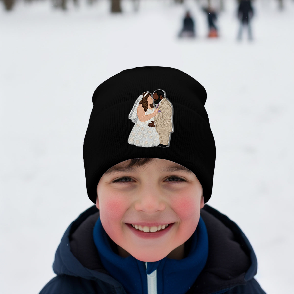 Embroidery Minimalist Cartoon Style - Personalized Couple Embroidered Beanie