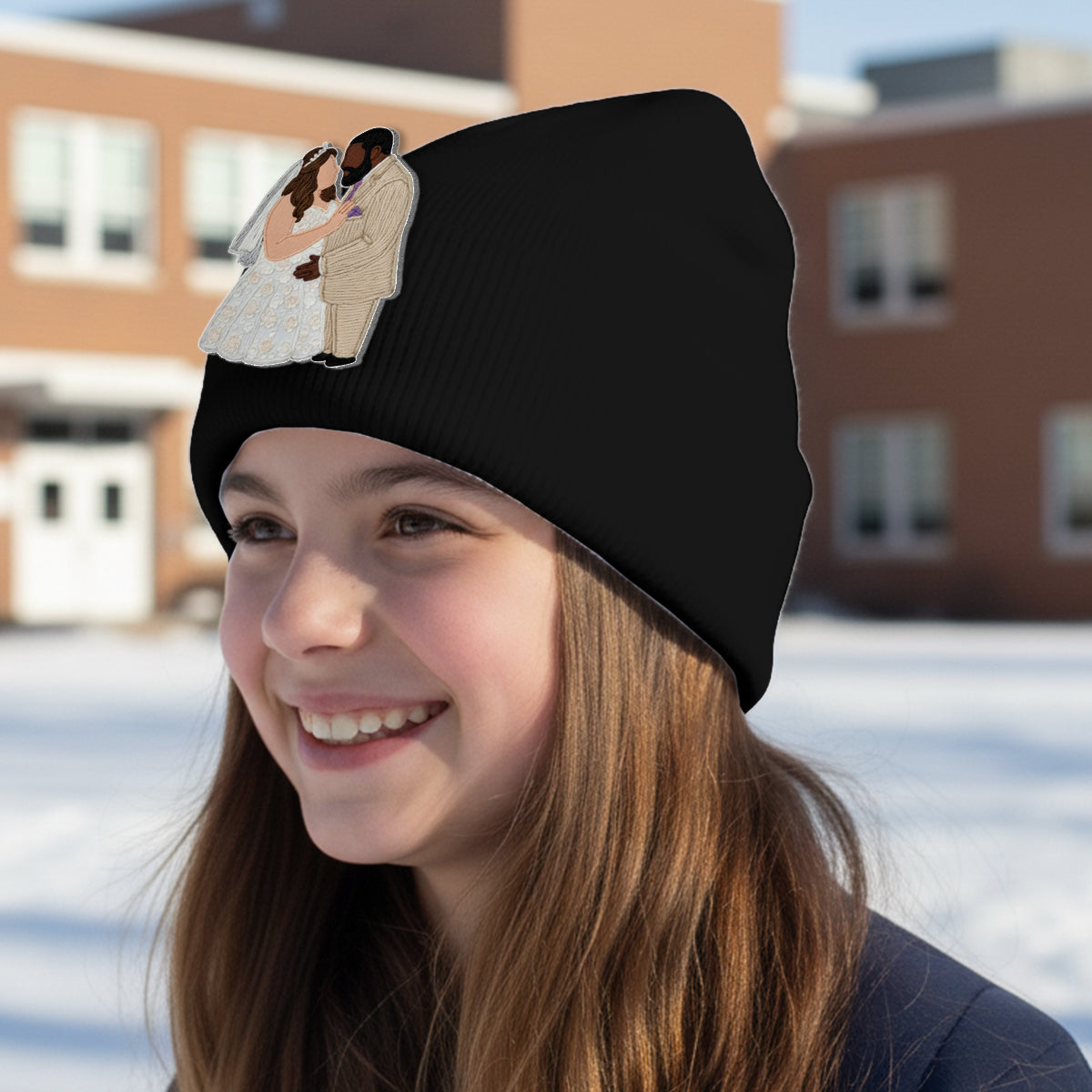 Embroidery Minimalist Cartoon Style - Personalized Couple Embroidered Beanie
