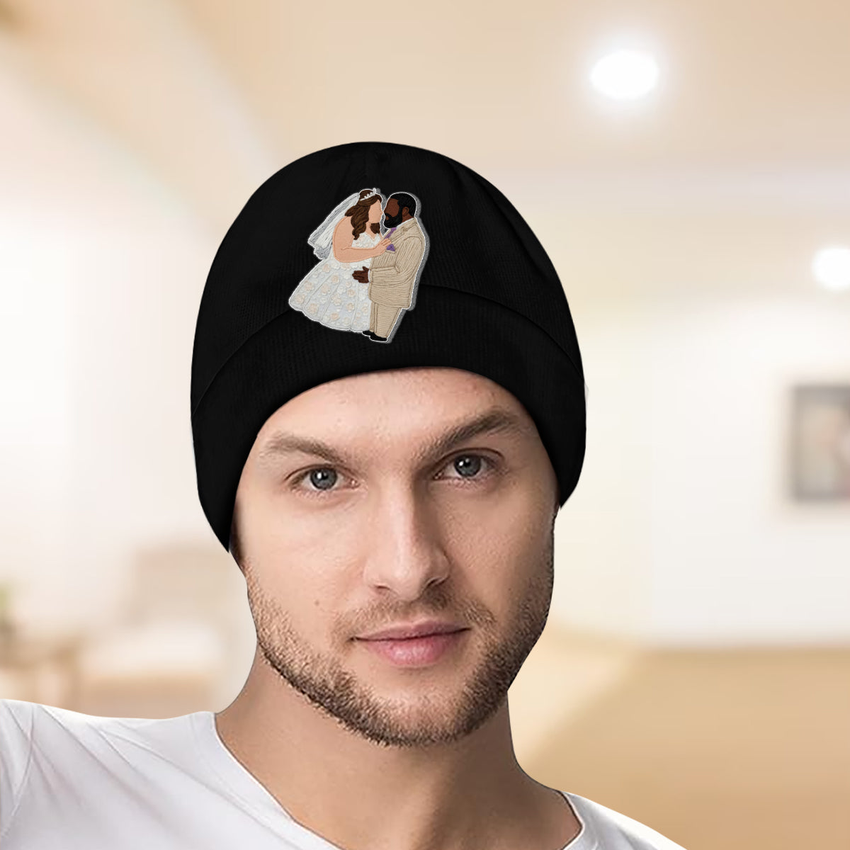 Embroidery Minimalist Cartoon Style - Personalized Couple Embroidered Beanie