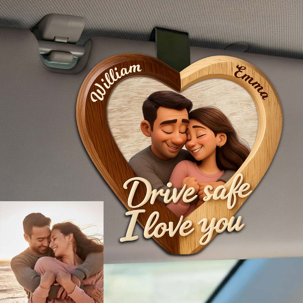 Drive Safe I Love You - Personalized Couple Shaped Car Visor Clip