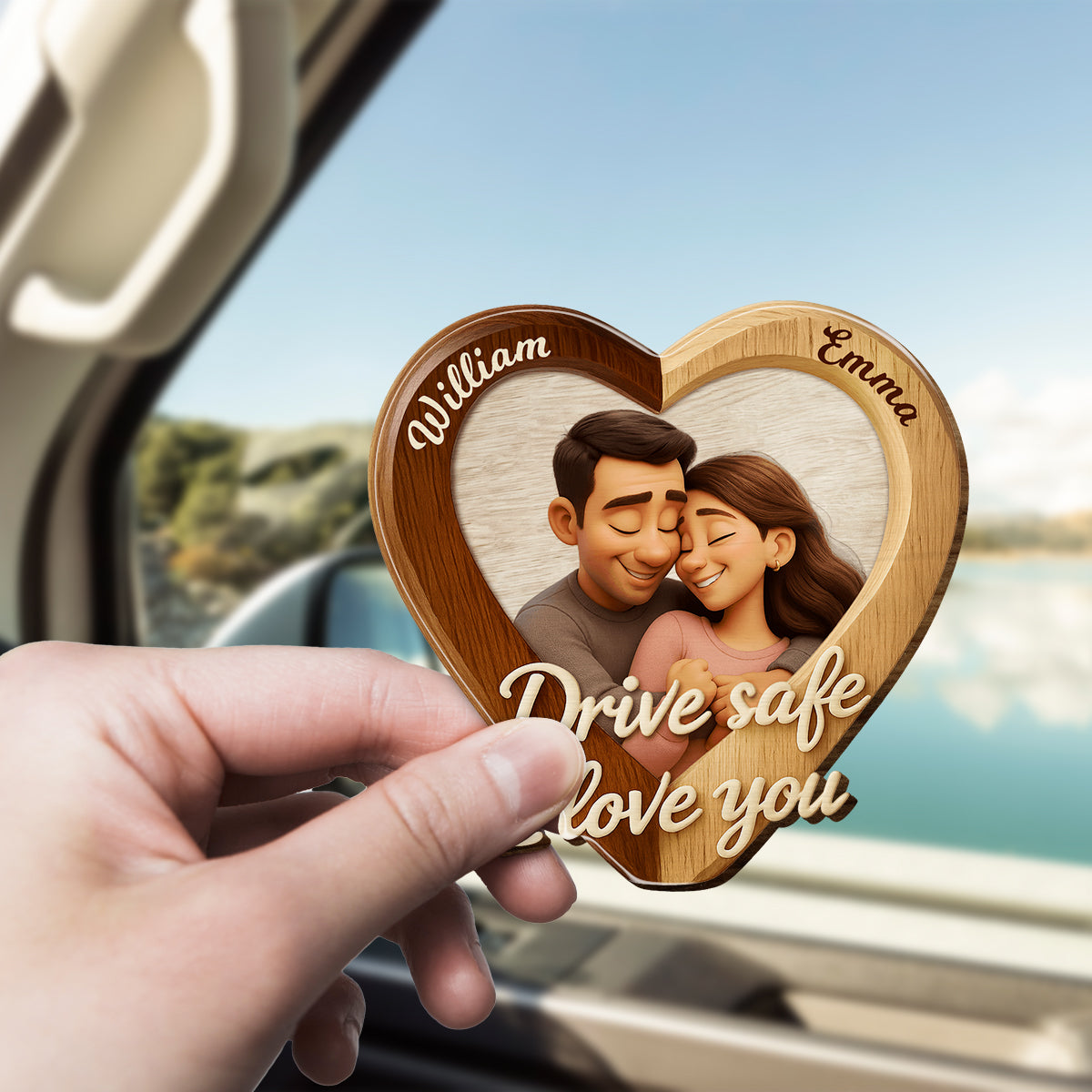 Drive Safe I Love You - Personalized Couple Shaped Car Visor Clip