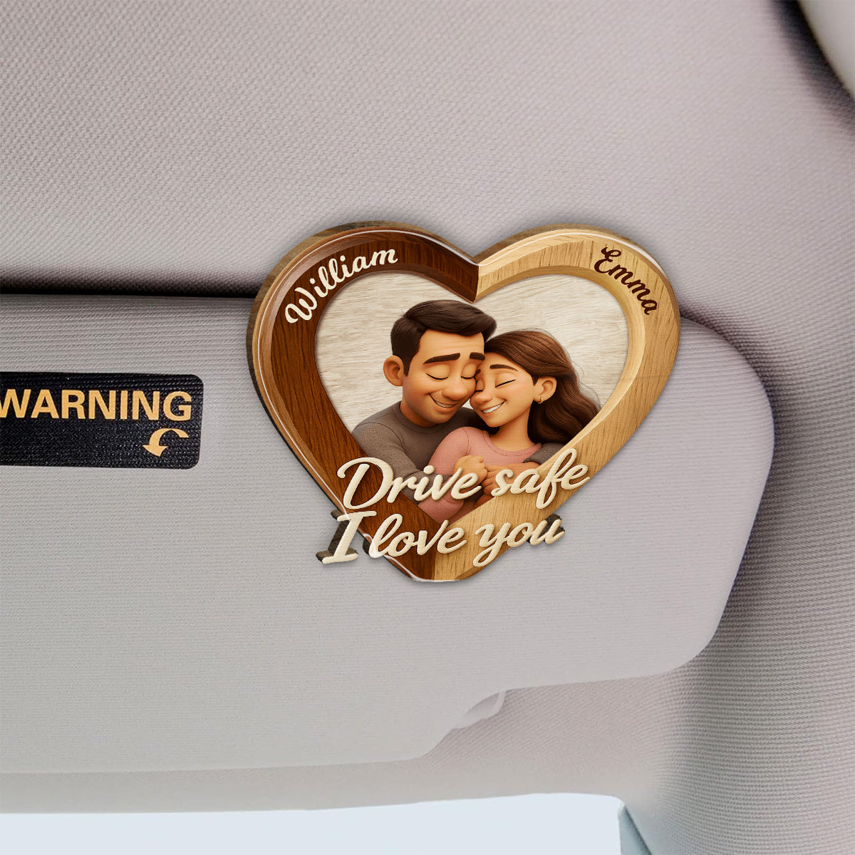 Drive Safe I Love You - Personalized Couple Shaped Car Visor Clip