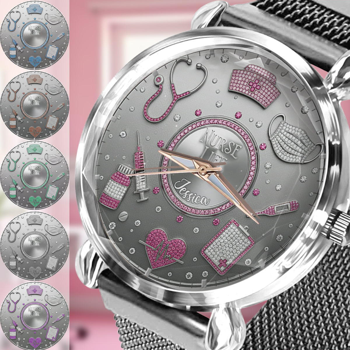 Love Nurse Life - Personalized Nurse Women Hand Watch With Strap Charms