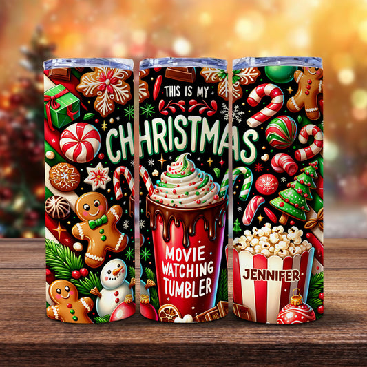 Weihnachtsfilme schauen – personalisierter schmaler Weihnachtsbecher