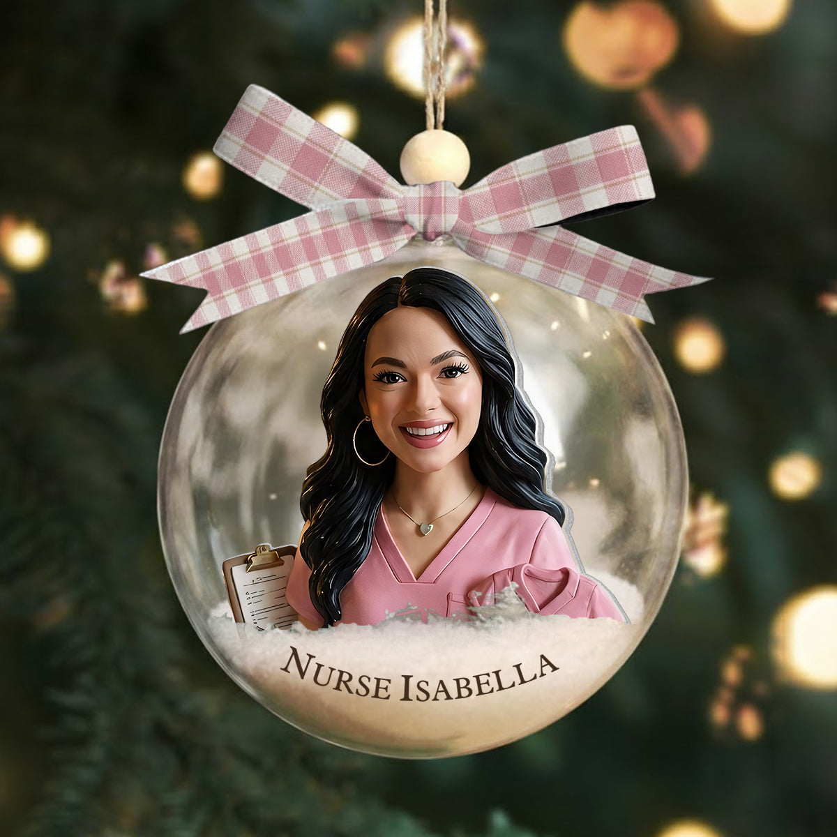 Christmas Nurse - Personalized Nurse Snow Globe Ornament With Bow