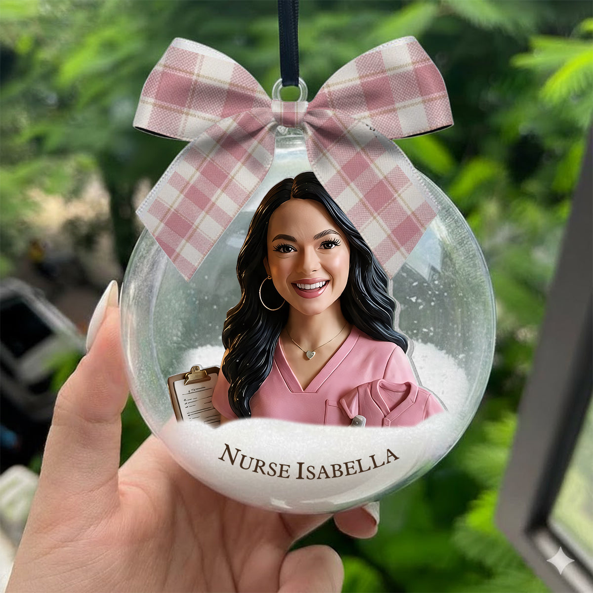Christmas Nurse - Personalized Nurse Snow Globe Ornament With Bow