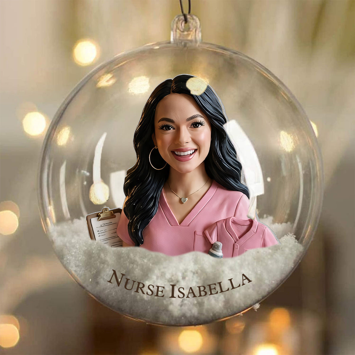 Christmas Nurse - Personalized Nurse Snow Globe Ornament With Bow