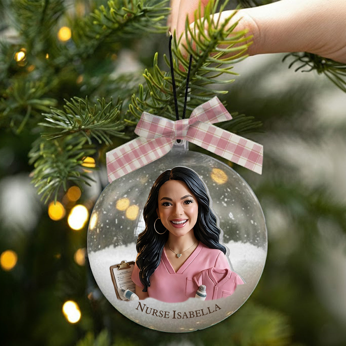Christmas Nurse - Personalized Nurse Snow Globe Ornament With Bow