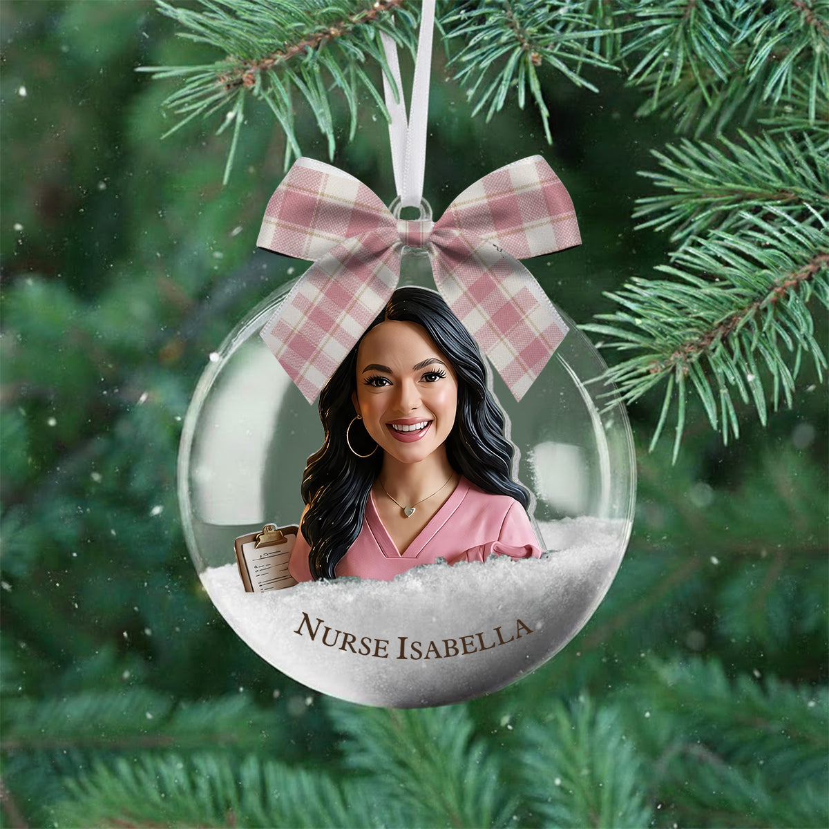 Christmas Nurse - Personalized Nurse Snow Globe Ornament With Bow