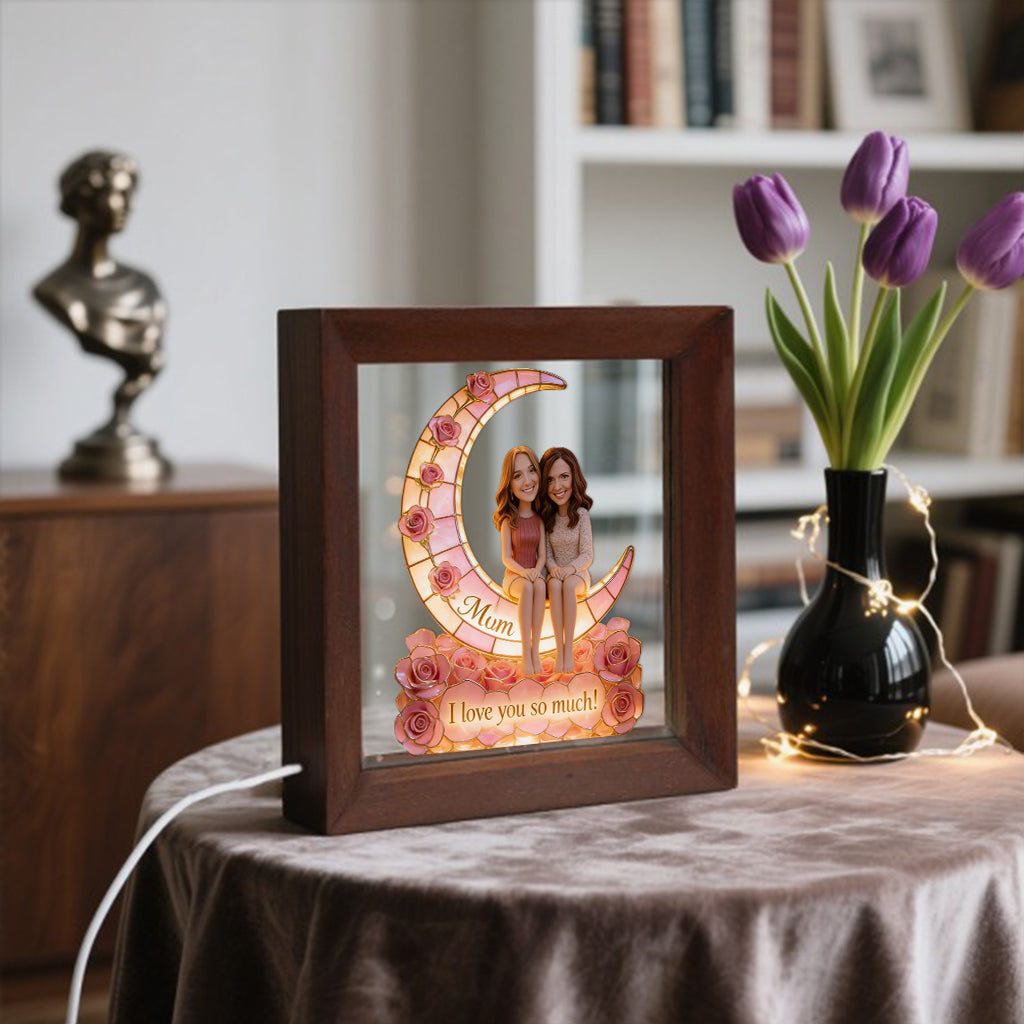 Personalisierter Fotorahmen mit LED-Beleuchtung – „Liebe Mama, Oma bis zum Mond“