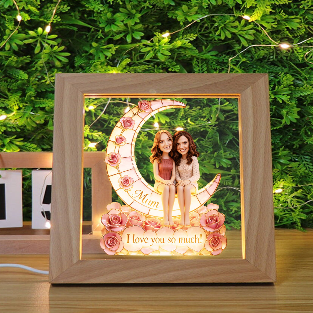 Personalisierter Fotorahmen mit LED-Beleuchtung – „Liebe Mama, Oma bis zum Mond“