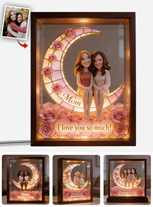 Personalisierter Fotorahmen mit LED-Beleuchtung – „Liebe Mama, Oma bis zum Mond“