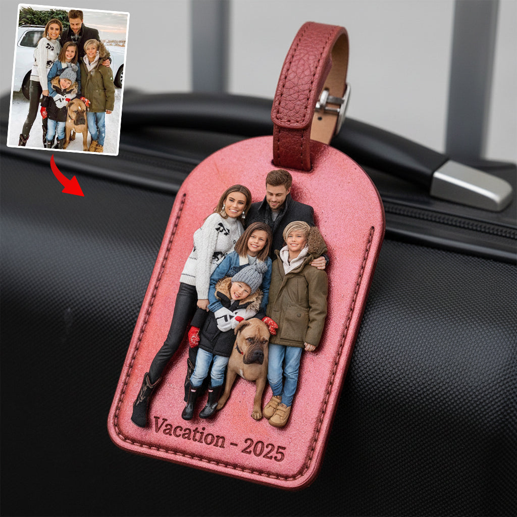 Gepäckanhänger aus Leder mit individuellem Foto – Personalisierter Familien-Gepäckanhänger aus Leder