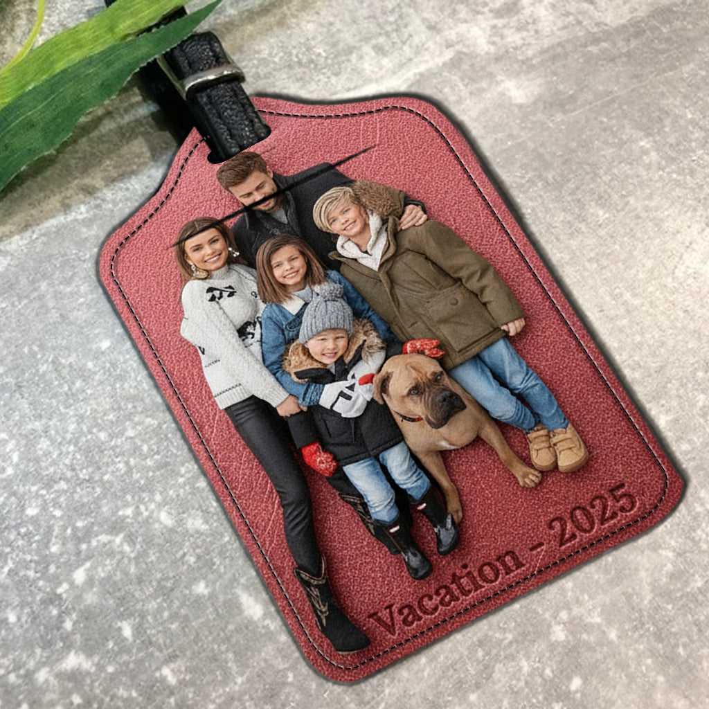 Gepäckanhänger aus Leder mit individuellem Foto – Personalisierter Familien-Gepäckanhänger aus Leder