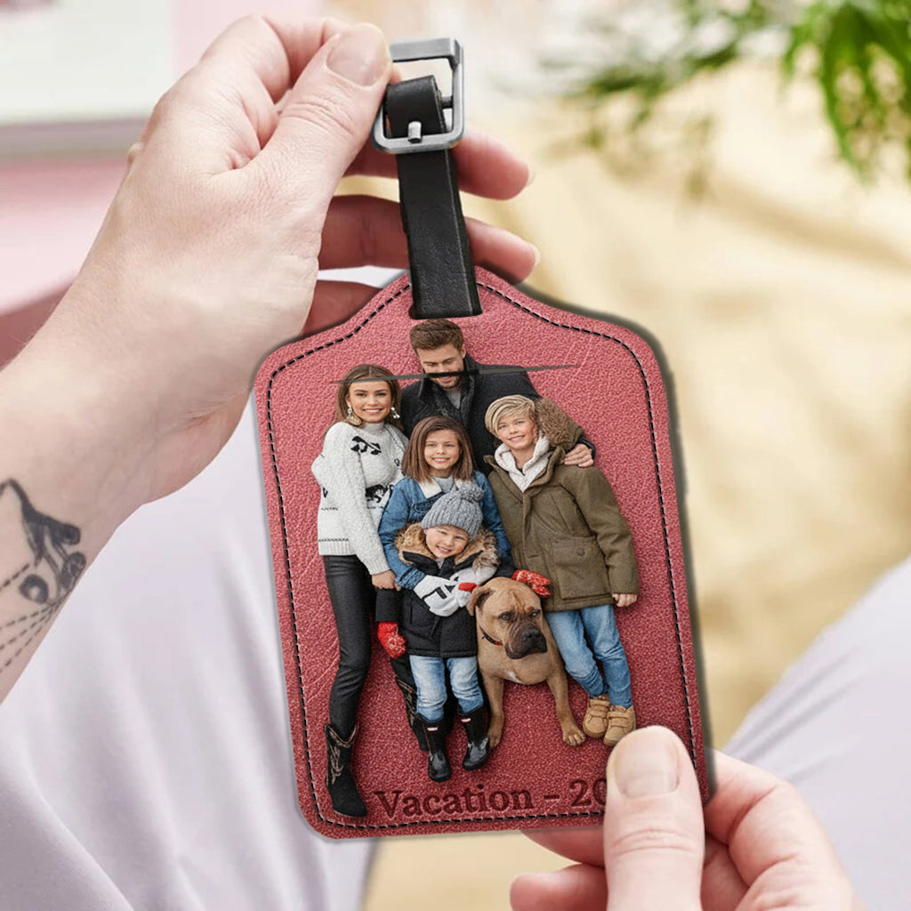 Gepäckanhänger aus Leder mit individuellem Foto – Personalisierter Familien-Gepäckanhänger aus Leder