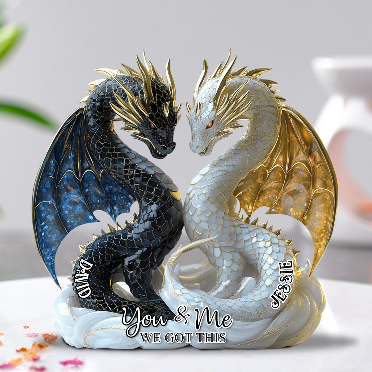 Toi et moi, on gère ! - Plaque acrylique personnalisée en forme de dragon