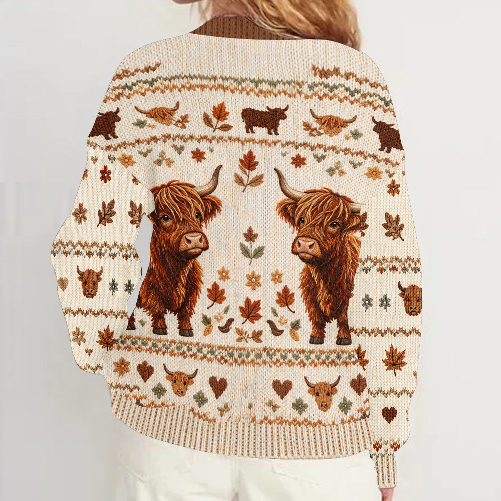 Love Highland Cows - Personalized Highland Cow Cardigan Sweater