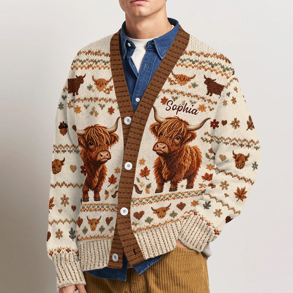 Love Highland Cows - Personalized Highland Cow Cardigan Sweater