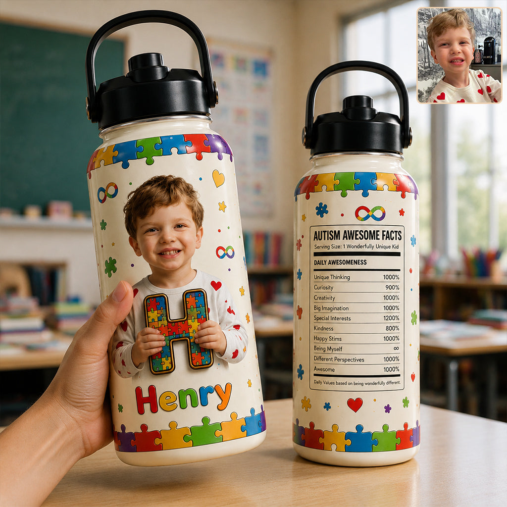 Es ist in Ordnung, anders zu sein - Personalisierte Wasserflasche für Kinder zur Aufklärung über Autismus