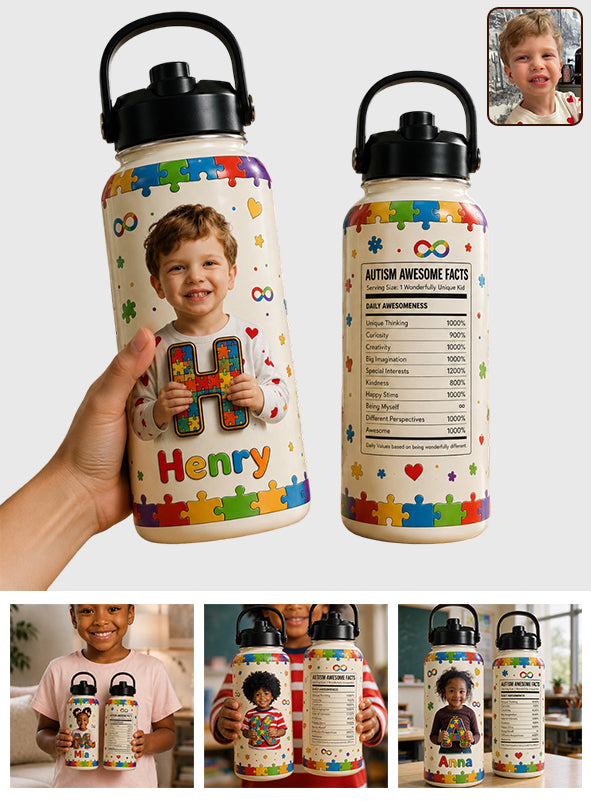 Es ist in Ordnung, anders zu sein - Personalisierte Wasserflasche für Kinder zur Aufklärung über Autismus