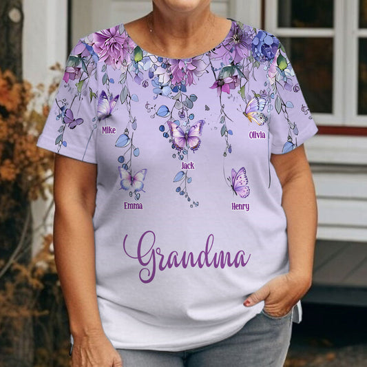 Grandma And Children Butterfly - Personalized Grandma All Over Shirt
