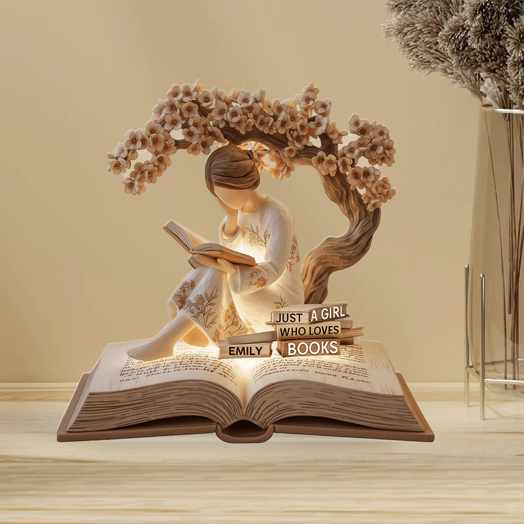 Une fille qui aime les livres - Plaque acrylique personnalisée en forme de livre