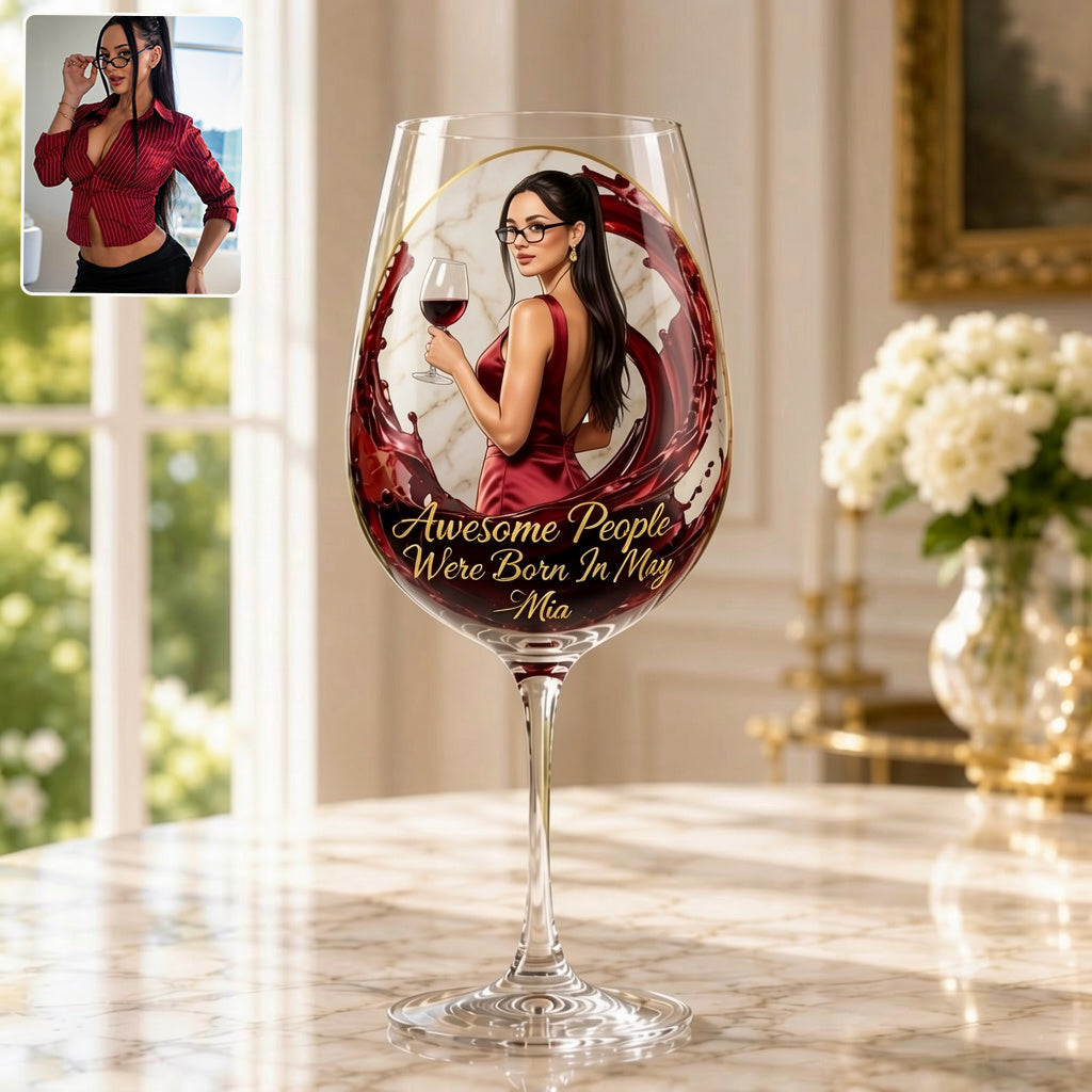 Awesome People Were Born In - Personalized Wine Wine Glass With Long Stem