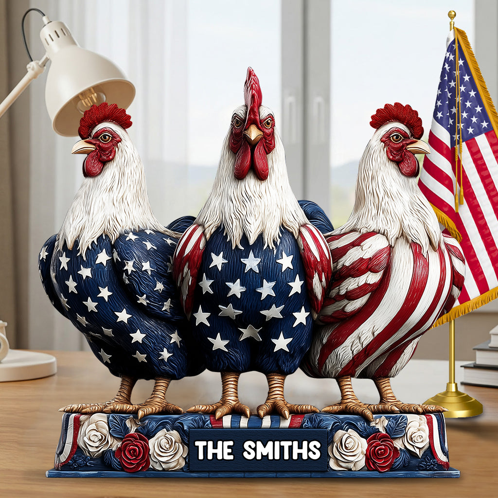 Patriotisches Huhn – Personalisierte Acrylplakette in Hühnerform