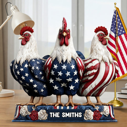 Patriotisches Huhn – Personalisierte Acrylplakette in Hühnerform