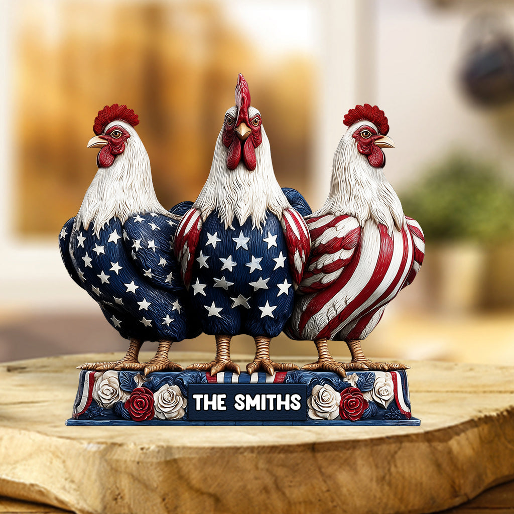 Patriotisches Huhn – Personalisierte Acrylplakette in Hühnerform