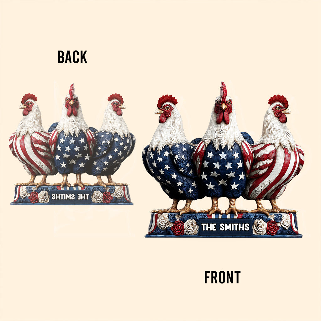 Patriotisches Huhn – Personalisierte Acrylplakette in Hühnerform