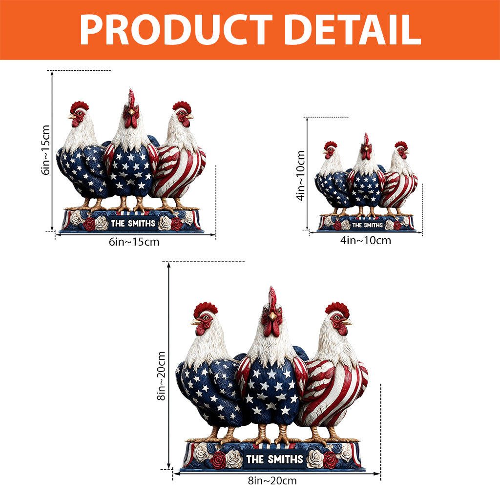 Patriotisches Huhn – Personalisierte Acrylplakette in Hühnerform