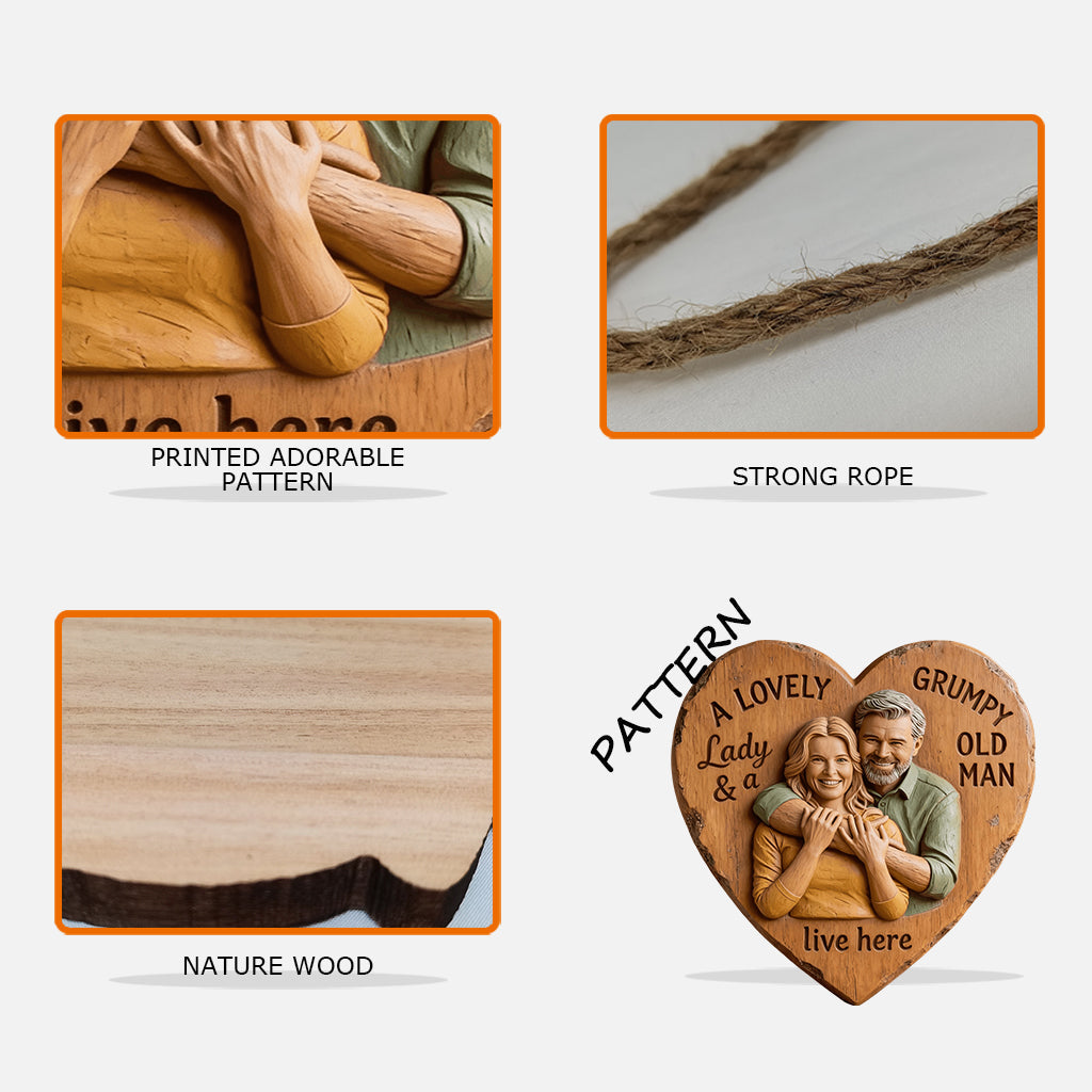 Family Couple A Lovely Lady And A Grumpy Old Man Live Here - Personalized Couple Custom Shaped Wood Sign