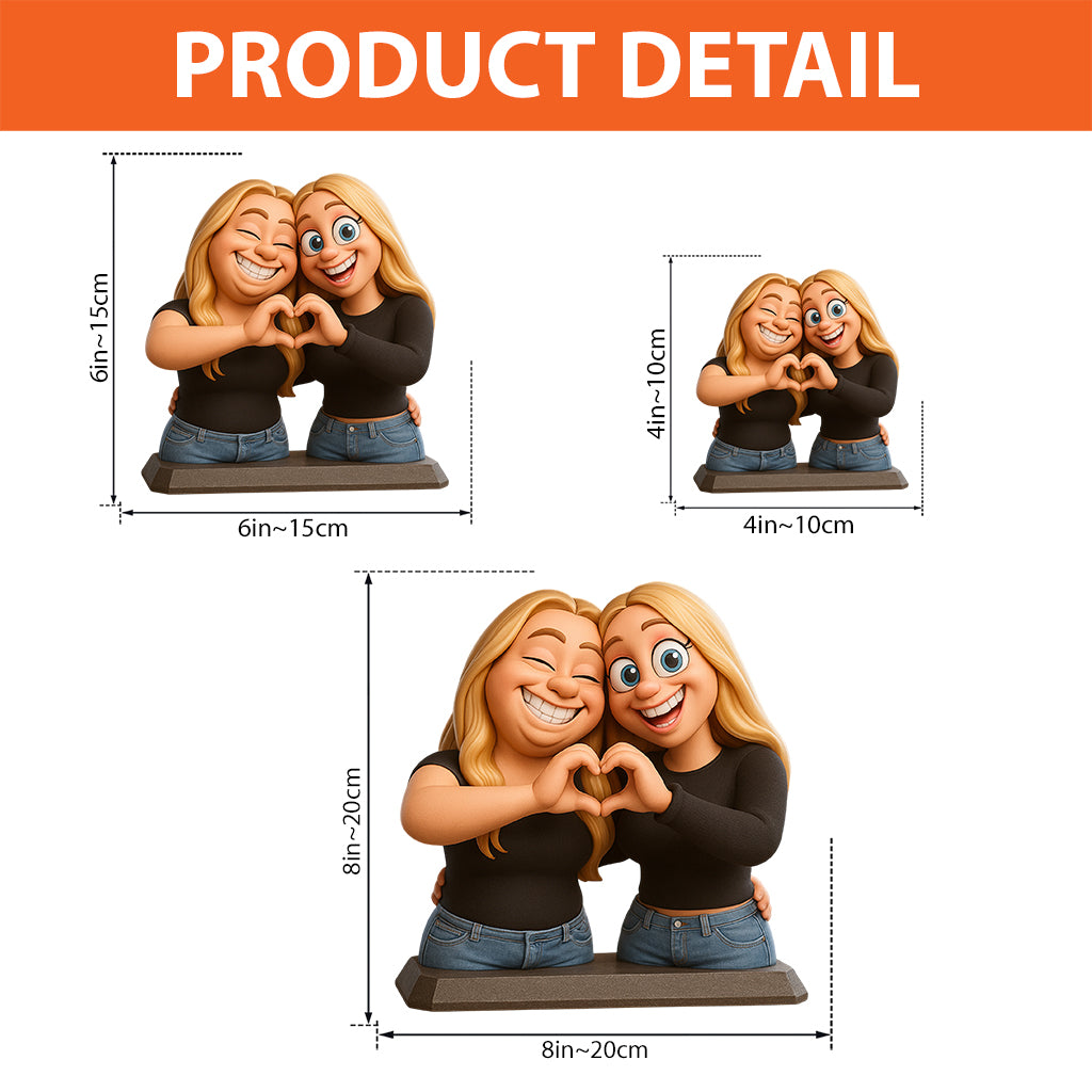 Lustiges Geschenk im cartoonhaften, übertriebenen Maskottchen-Stil – personalisierte Acrylplakette in individueller Form für die beste Freundin
