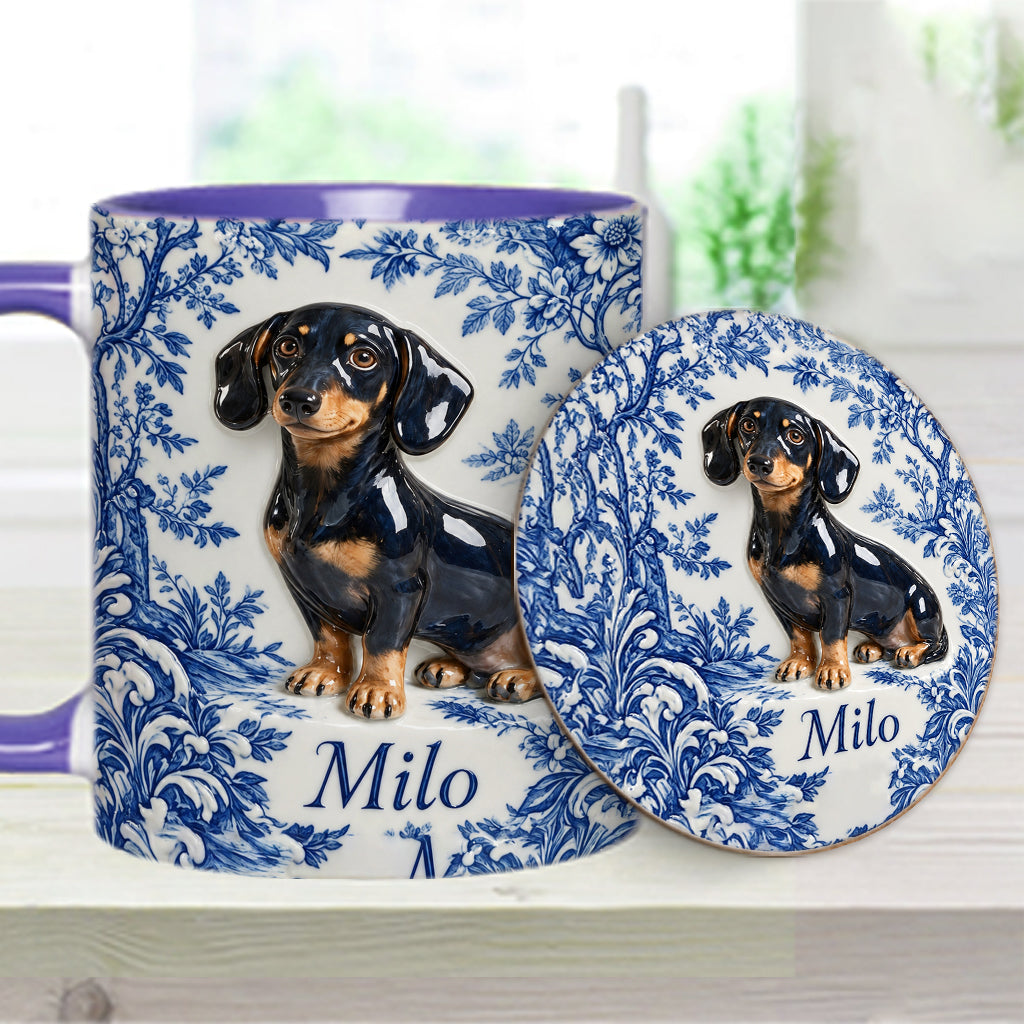 Pet Photo Blue and White Toile de Jouy - Personalized Dog Accent Mug & Coaster