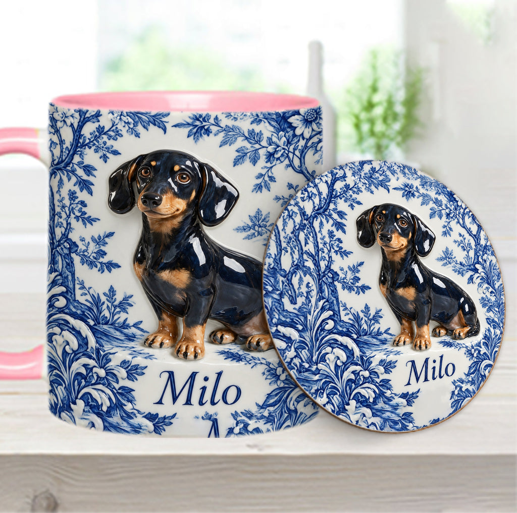 Pet Photo Blue and White Toile de Jouy - Personalized Dog Accent Mug & Coaster