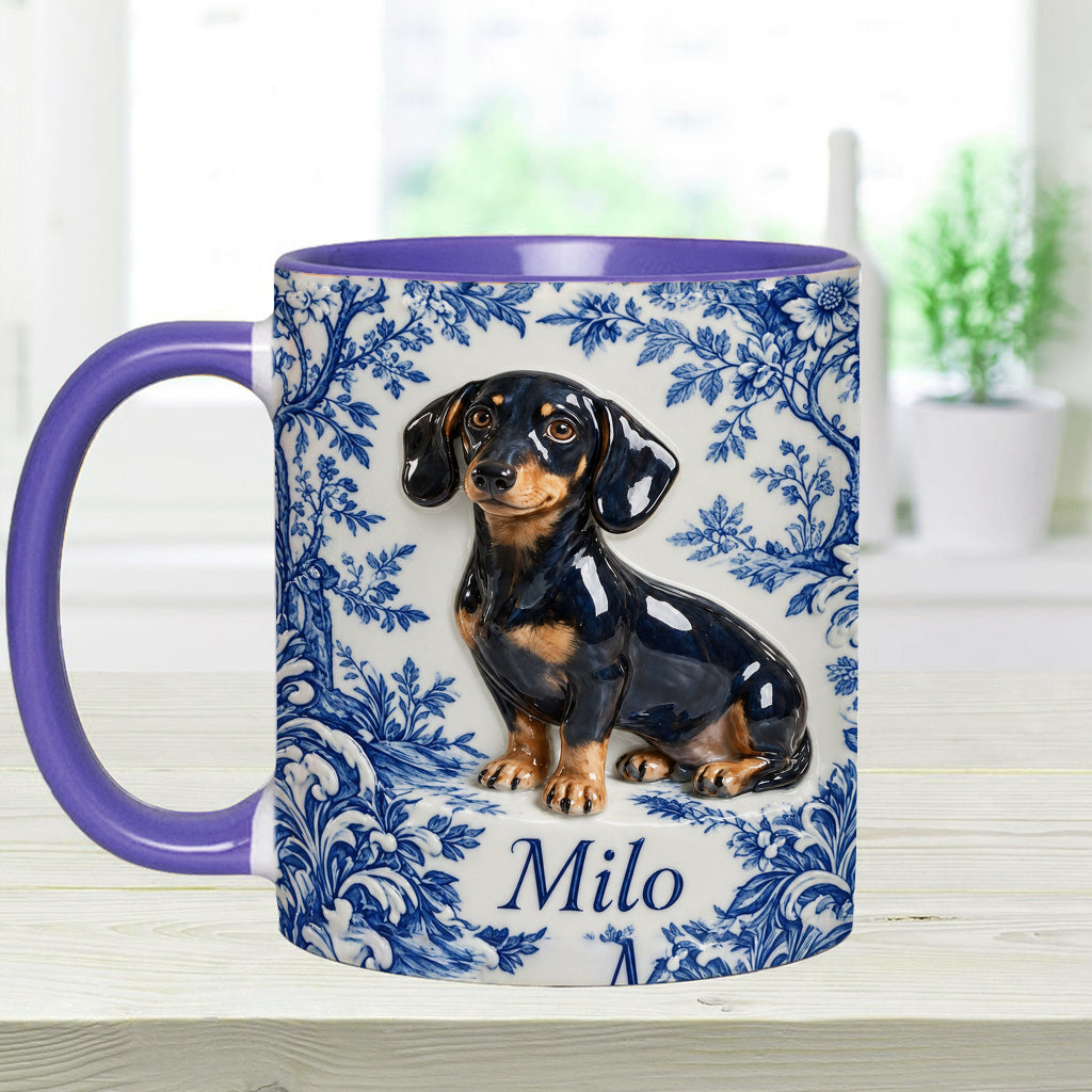 Pet Photo Blue and White Toile de Jouy - Personalized Dog Accent Mug & Coaster