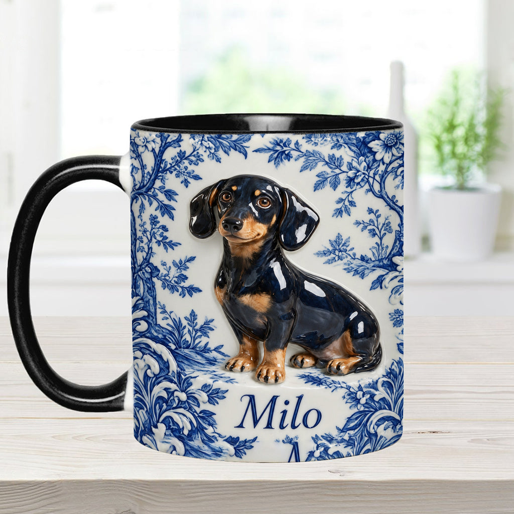 Pet Photo Blue and White Toile de Jouy - Personalized Dog Accent Mug & Coaster