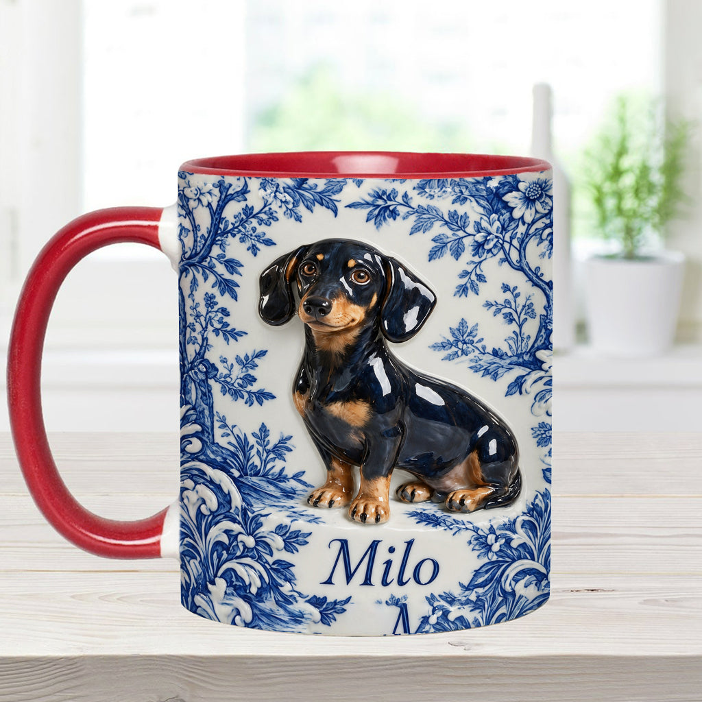 Pet Photo Blue and White Toile de Jouy - Personalized Dog Accent Mug & Coaster