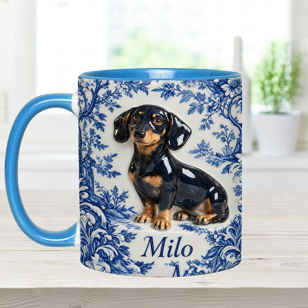Pet Photo Blue and White Toile de Jouy - Personalized Dog Accent Mug & Coaster