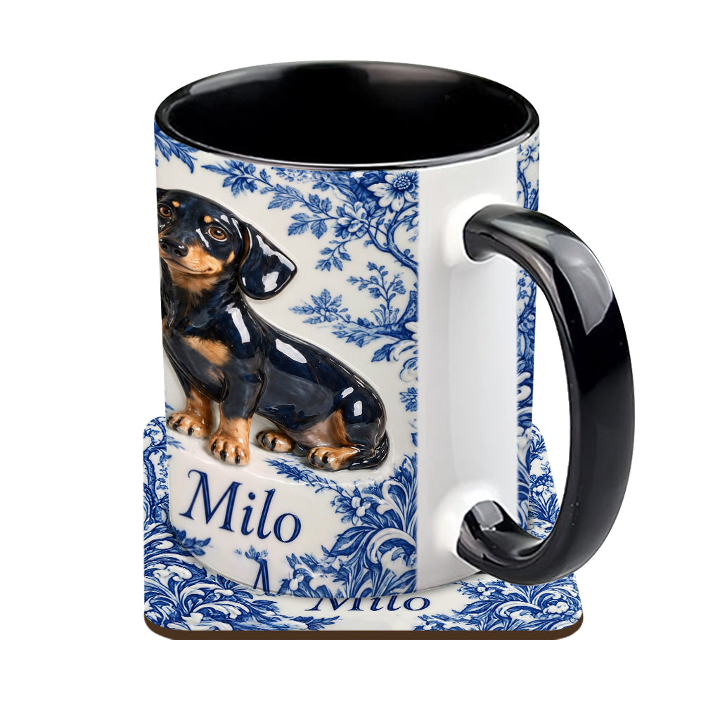 Pet Photo Blue and White Toile de Jouy - Personalized Dog Accent Mug & Coaster