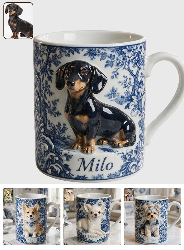 Pet Photo Blue and White Toile de Jouy - Personalized Dog Accent Mug & Coaster