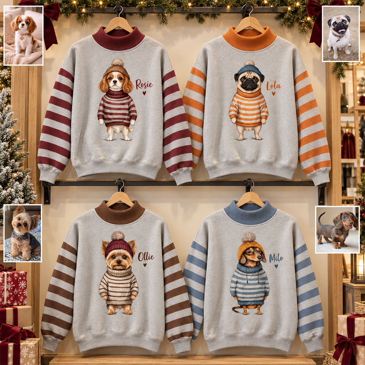 Funny Winter Pet Outfit - Personalized Dog Mock Neck Sweatshirt