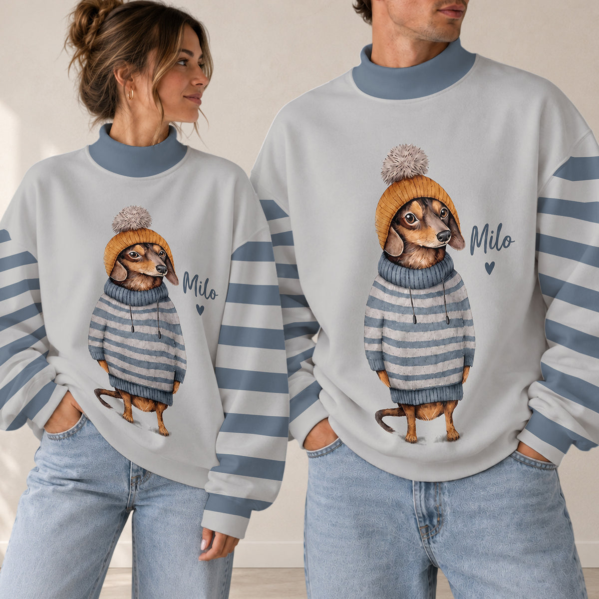 Funny Winter Pet Outfit - Personalized Dog Mock Neck Sweatshirt