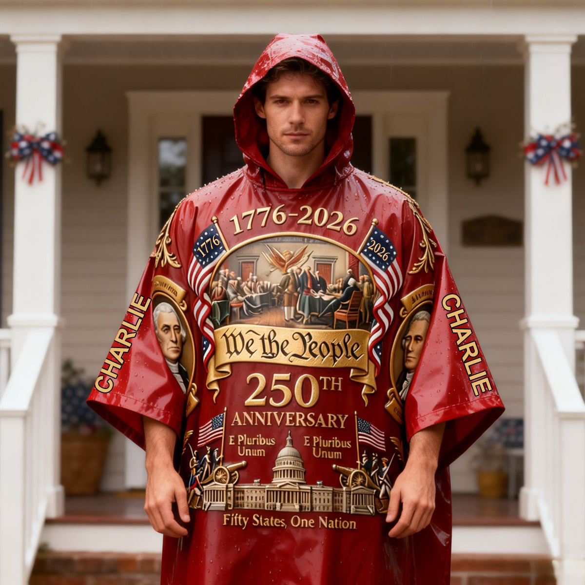 250e anniversaire de l'Amérique - Poncho imperméable patriotique personnalisé