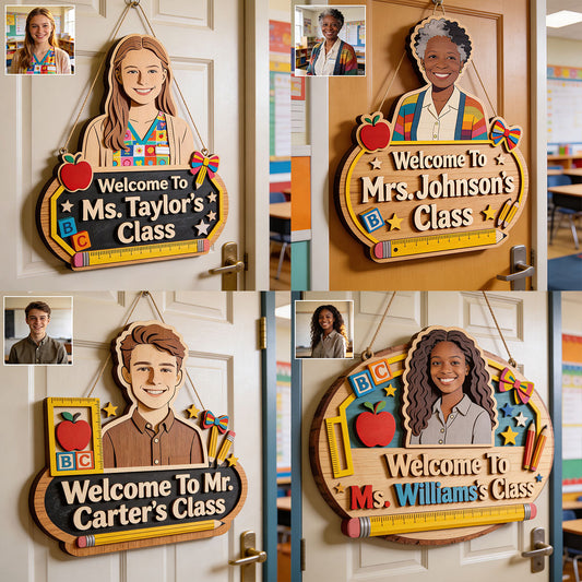Bienvenue dans la classe des enseignants - Plaque en bois personnalisée à 2 couches