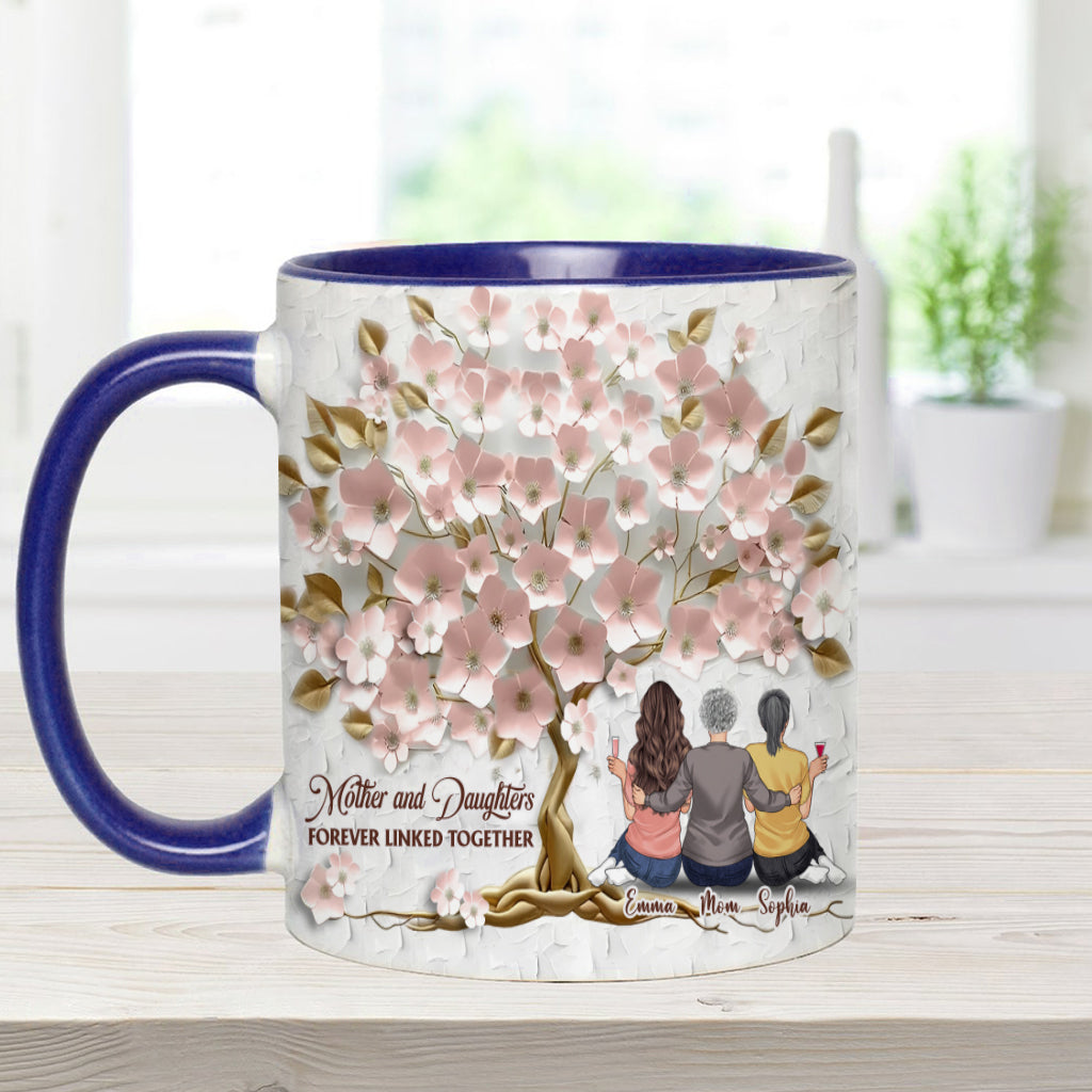 Mother And Daughters Forever Linked Together - Personalized Mother Accent Mug