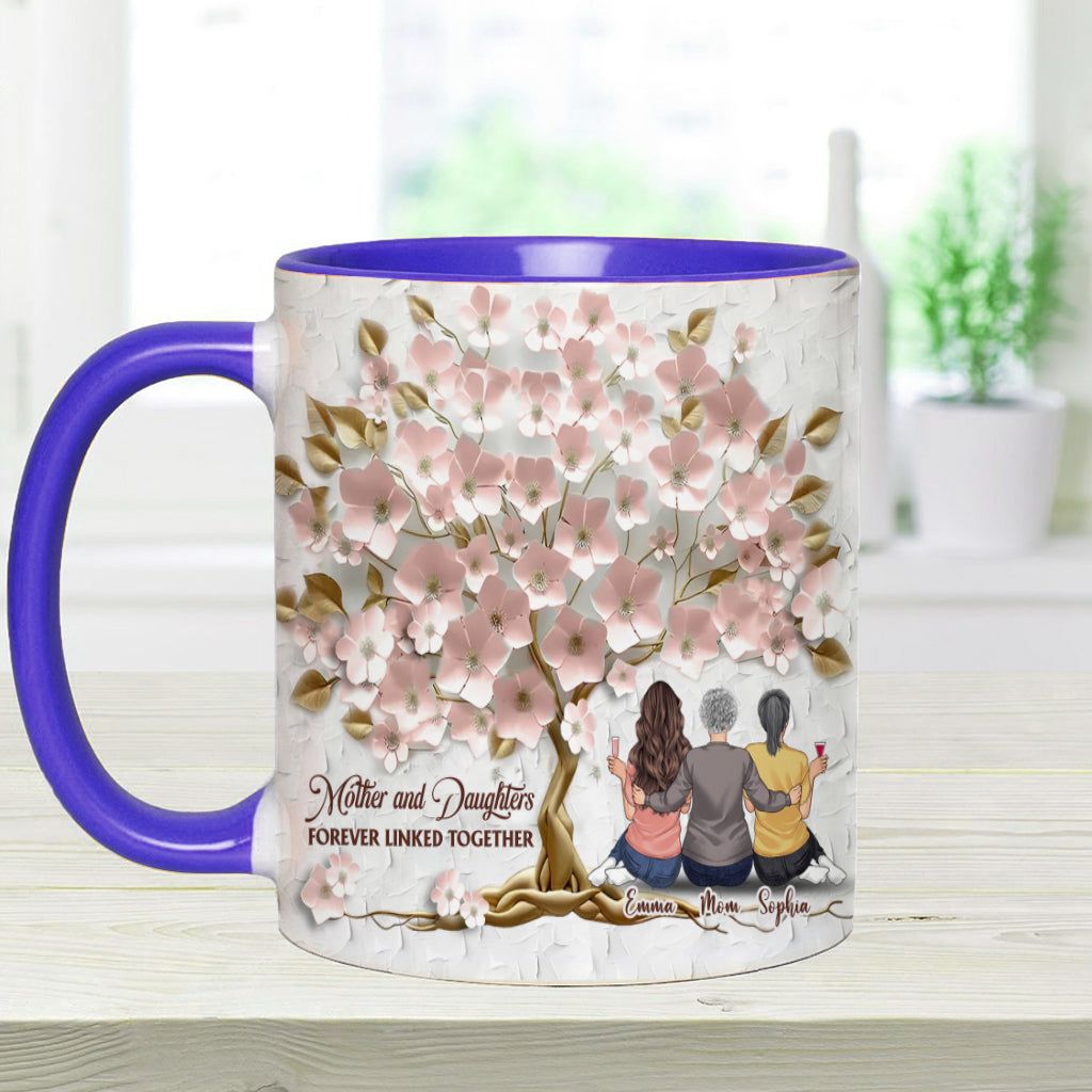 Mother And Daughters Forever Linked Together - Personalized Mother Accent Mug