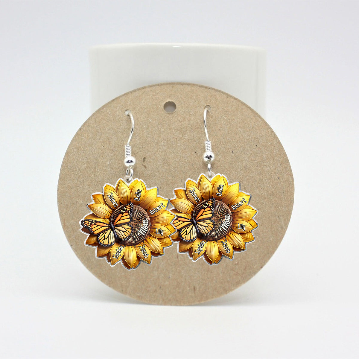 Sunflower Gift For Mom Grandma - Personalized Mother Earrings