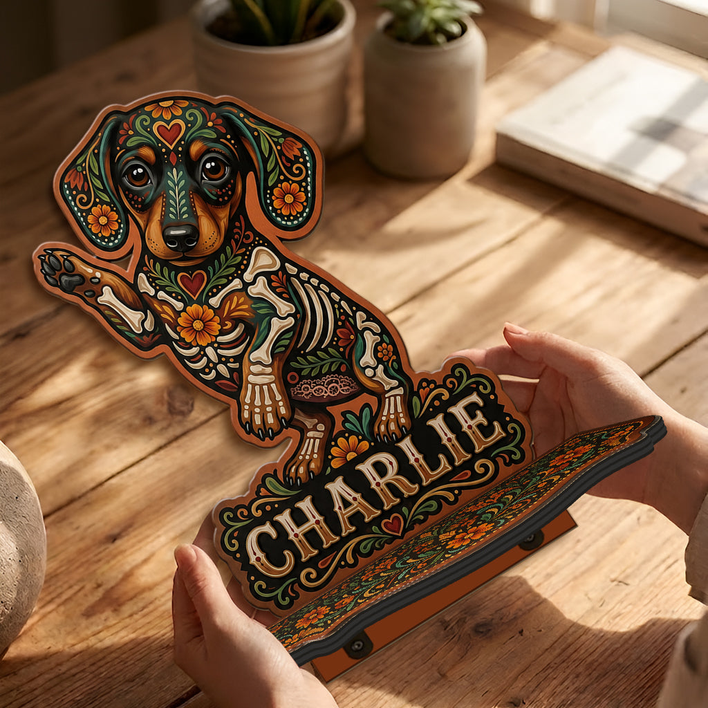 Pet Portrait Day Of The Dead Mexican Hispanic Style - Personalized Dog Wooden Floating Shelf